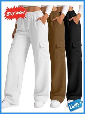 Women's Cargo Sweatpants Baggy Wide Leg Joggers 3 Pack